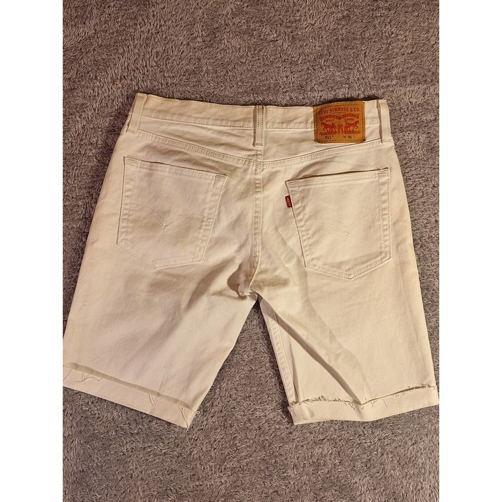 Levi Strauss Mens White Denim Cut Off Shorts Size 31 Distressed Frayed Hem - Picture 9 of 13
